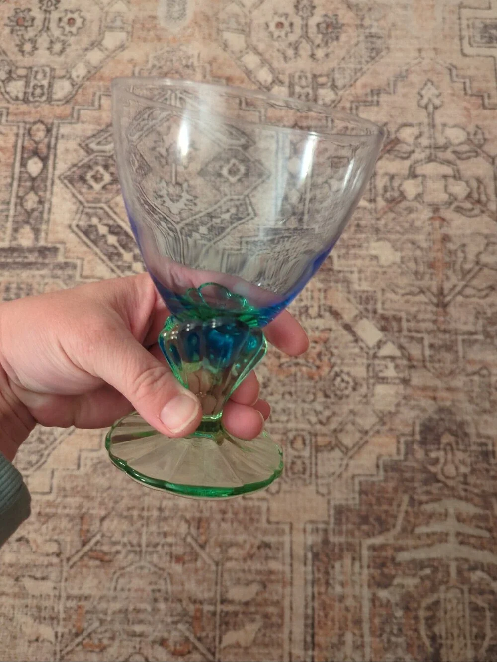 Bormioli Rocco Bahia Blue Green Footed Iced Tea /Water Goblet 7.5” Made In Italy
